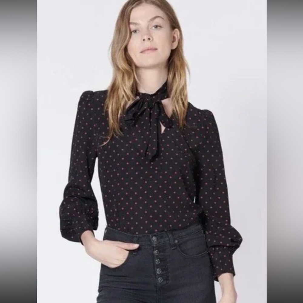 Veronica Beard Jeffries tie blouse in red and black polka dot size 2